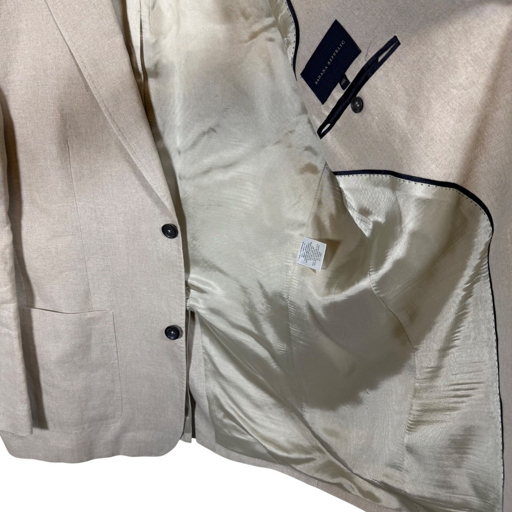 Banana Republic Made in Italy 100% Linen Blazer Sport Coat Tan Beige 44R - Picture 4 of 12
